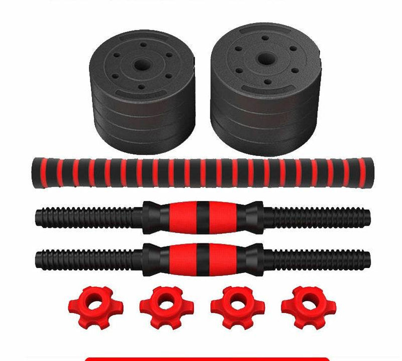 Adjustable & Removable Rubber-Coated Cement Dumbbells – Home Gym Strength Training Weights Red 15kg